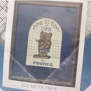 Vintage 90s Needlepoint Bear Life Is Full  Of Ups And Pounds